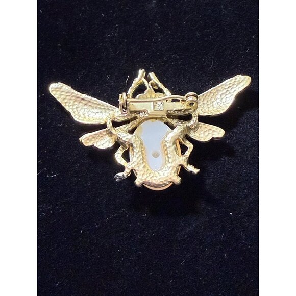 Vintage Gold-Tone Bee Brooch With Faux Pearl & Red Crystal Accents - Picture 5 of 5